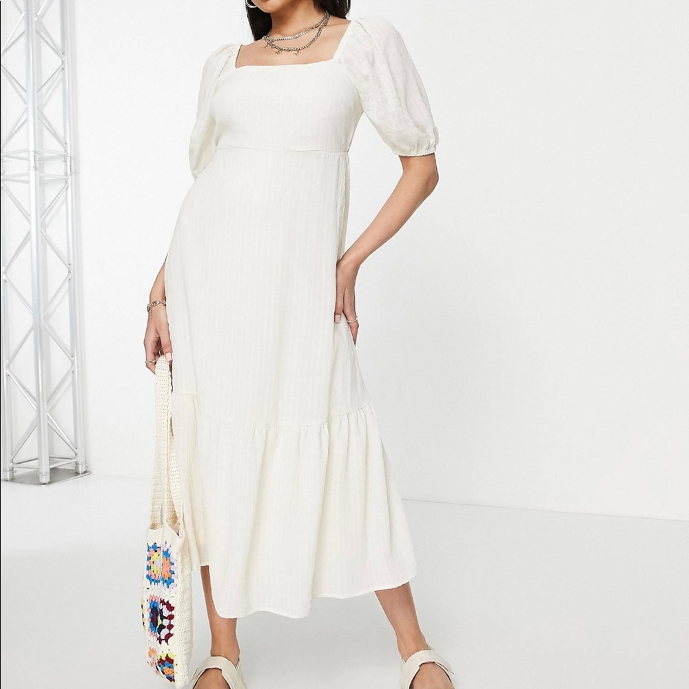 Square neck textured midi dress
